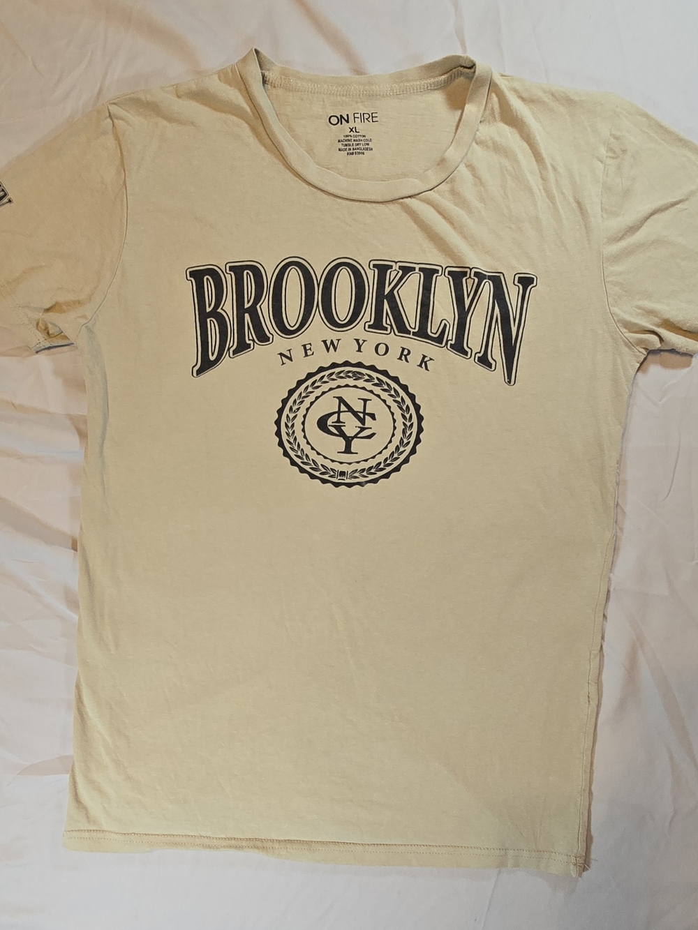 On Fire Brooklyn T Shirt Mens XL Tan Beige New York Graphic Tee Cotton Hip Hop